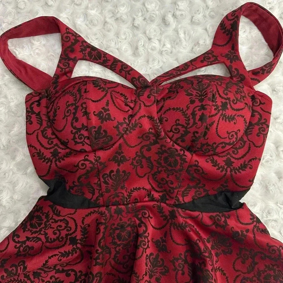 Material Girl Women’s Juniors Red Mini Pencil Scroll Print Dress - Picture 11 of 12